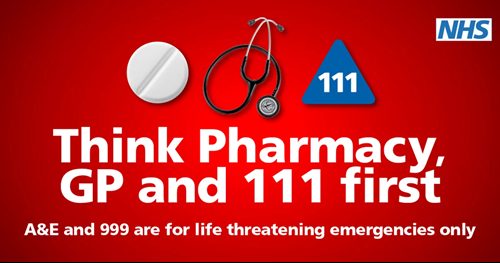A&E are for life threatening emergencies only - think pharmacy, gp and 111 first